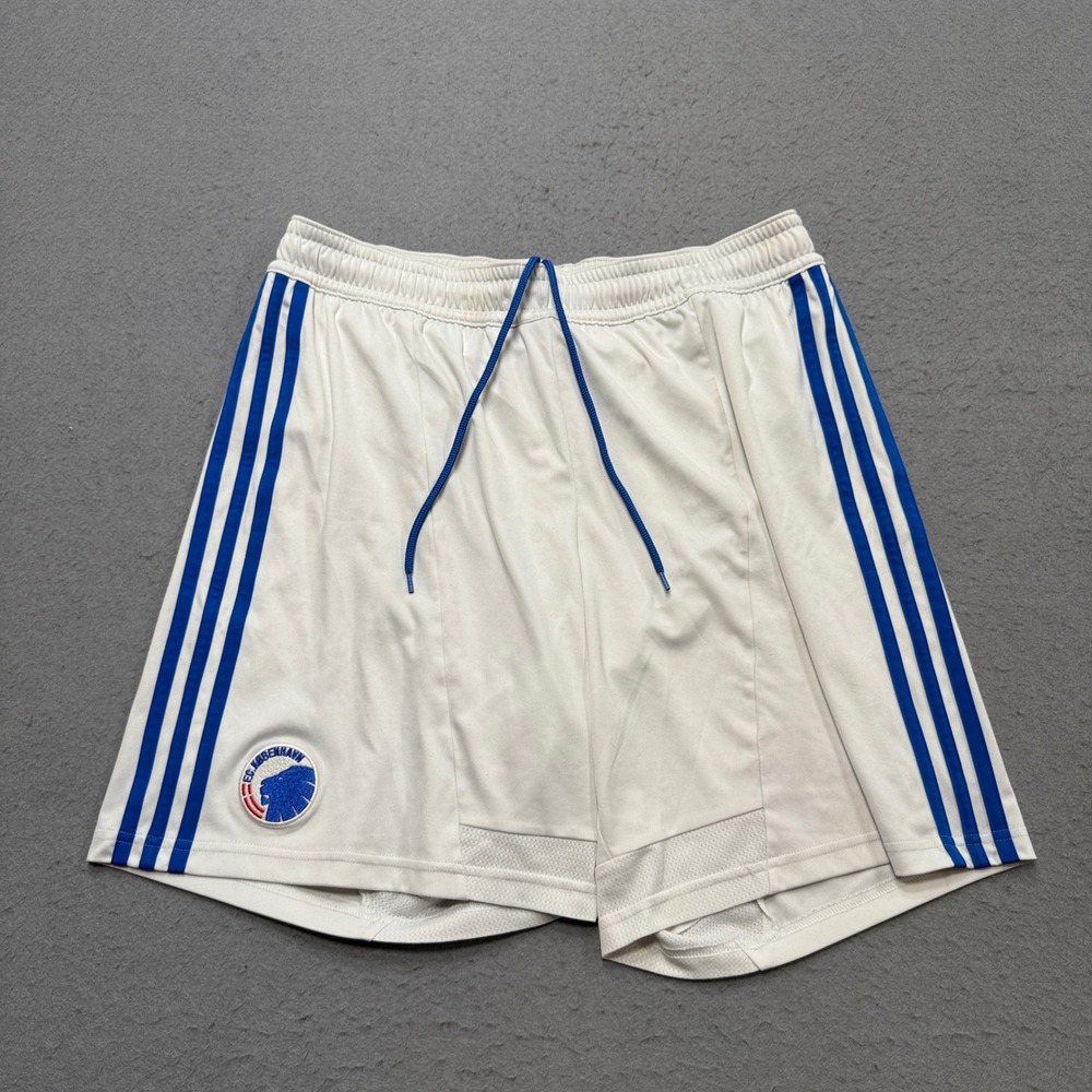 Adidas FC Copenhagen Shorts Men's Large White Blue‎ ClimaCool Soccer Activewear